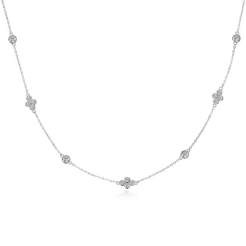 Full Moissanite Flower Necklace Clavicle Chain Adjustable 925 Silver Plated 18K Gold Women'S Choker Jewelry Valentine Gift