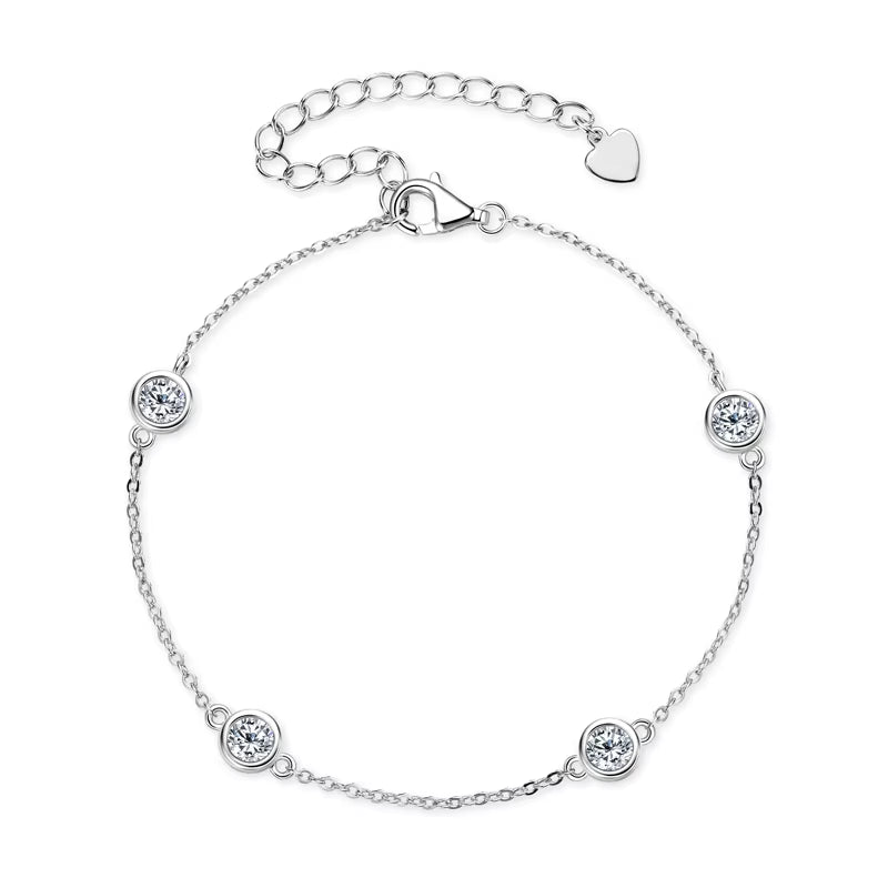 100% 925 Silver 4Mm round D Color Bezel Moissanite Bracelet Fashion Bubble Bracelets for Women Jewelry Gift with Certificate