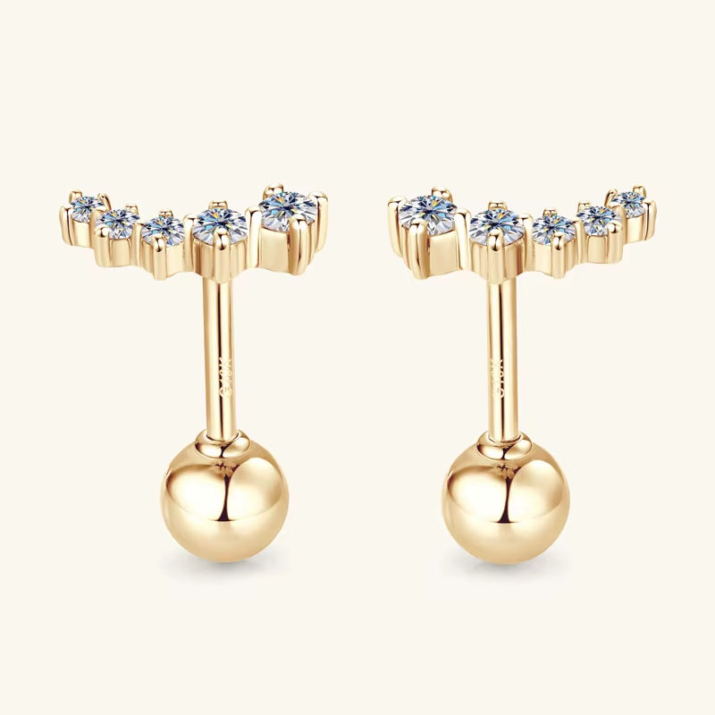 Real Gold 10K D-E Moissanite Stud Earrings Yellow Gold 5-Stone Mini Earrings GRA Certified Wedding Engagement Jewelry for Women