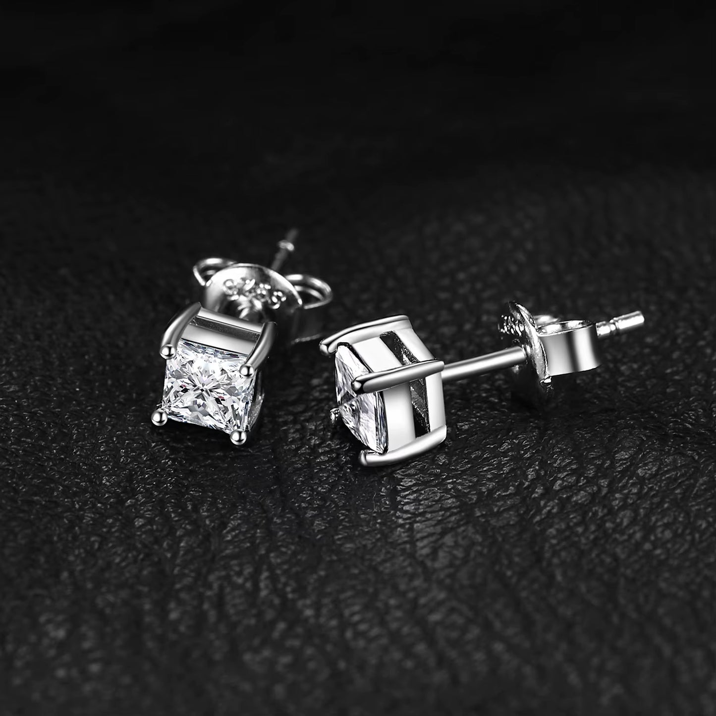 Moissanite D Color Total 0.8Ct Princess Cut S925 Sterling Silver Stud Earrings for Woman Yellow Rose Gold Plated