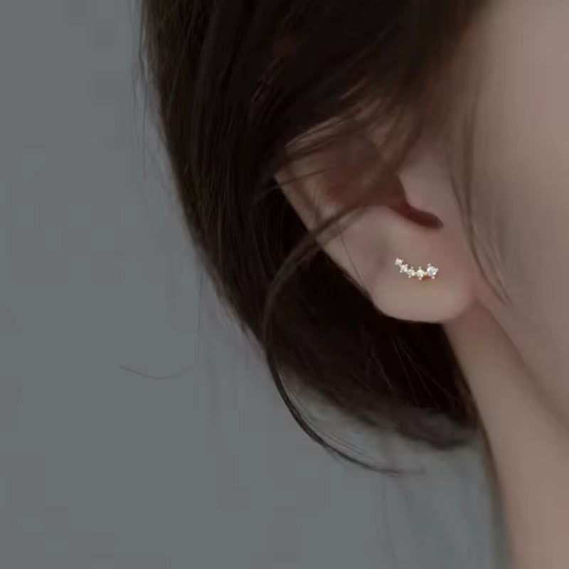 Real Gold 10K D-E Moissanite Stud Earrings Yellow Gold 5-Stone Mini Earrings GRA Certified Wedding Engagement Jewelry for Women