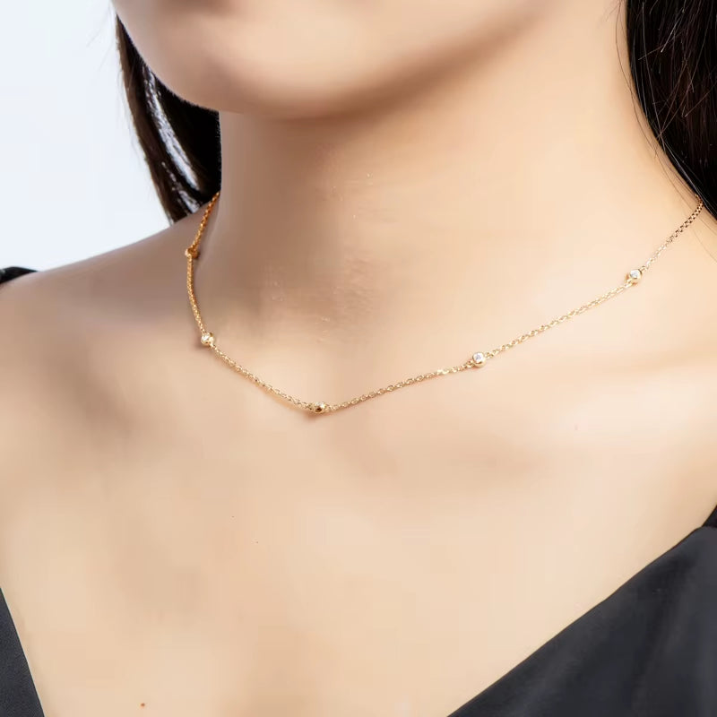 Real 2.5Mm Moissanite Chocker Necklace 100% 925 Stelring Silver Women Brilliant round Pendant Wedding Party Jewelry Gift