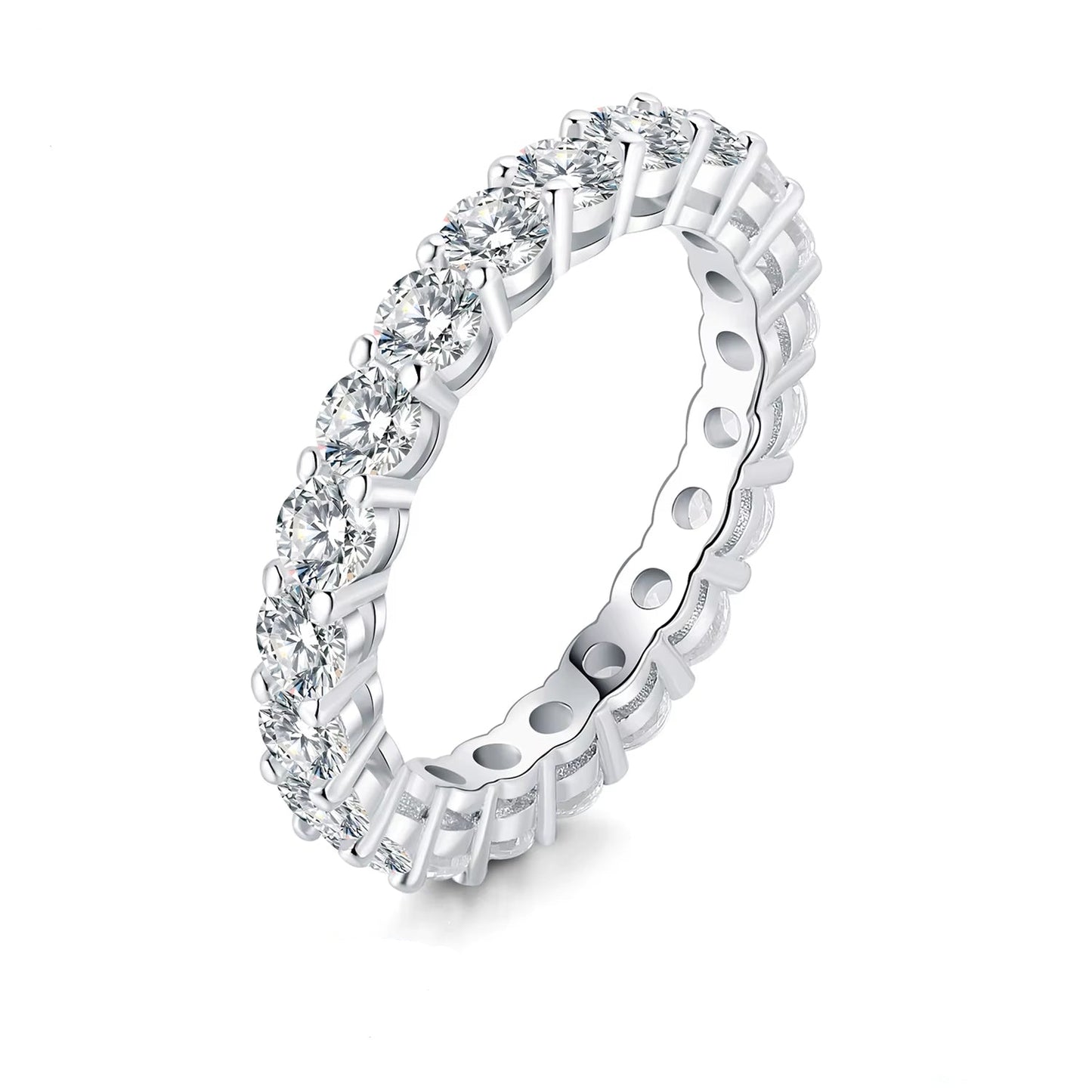 Moissanite D Color 2.1Ct round 925 Sterling Silver Wedding Band Stackable Ring for Woman Yellow Rose Gold Plated