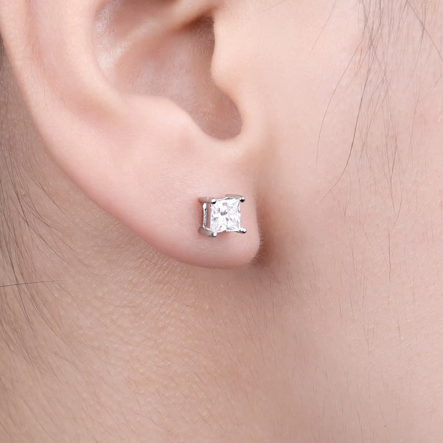 Moissanite D Color Total 0.8Ct Princess Cut S925 Sterling Silver Stud Earrings for Woman Yellow Rose Gold Plated