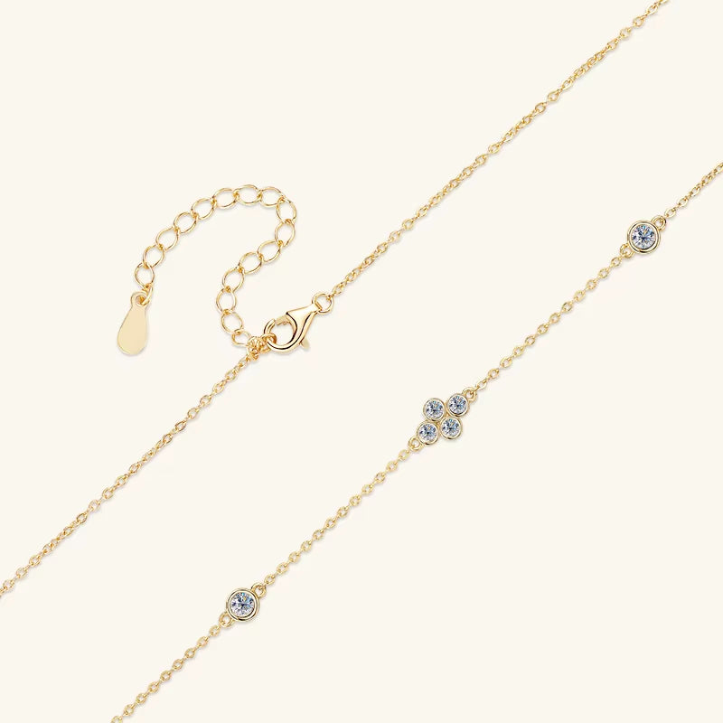 Full Moissanite Flower Necklace Clavicle Chain Adjustable 925 Silver Plated 18K Gold Women'S Choker Jewelry Valentine Gift