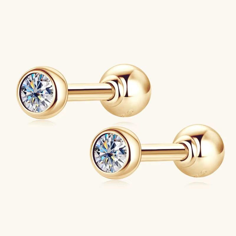 10K Real Gold 2.1Mm D Moissanite Studs Mini Earrings Yellow Gold Simple Wedding Jewelry for Women Men Couple Bezel Lab Diamond