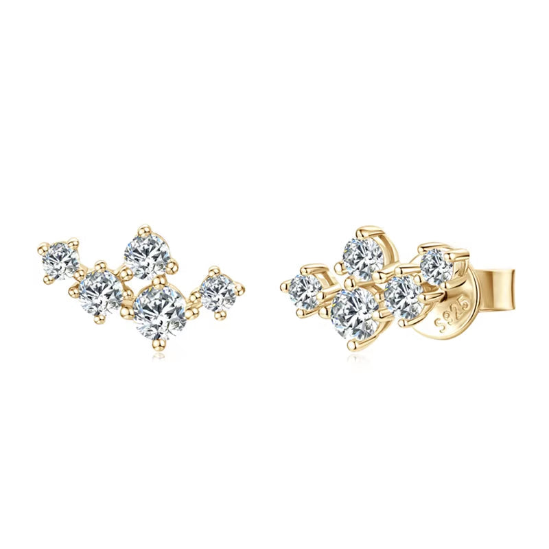 Original 925 Silver Cluster round Moissanite Stud Earrings 18K Gold Plated for Women Gift Wedding Party Jewelry Hypoallergenic