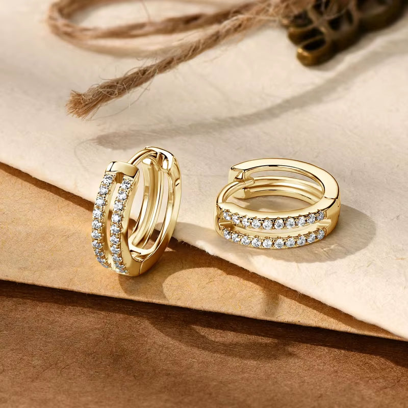Moissanite Double Row Hoop Earrings S925 Silver 2024 Trendy Earrings Valentine'S Gift for Women Wedding Daily Wear Jewelry