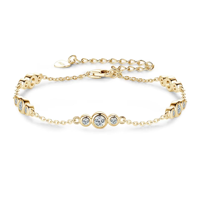 Anizw 2024 New 18K Gold Plated Bracelet 925 Silver Chain 2Mm D Color Bezel Moissanite Bracelets Fashion Women'S Jewelry Gifts