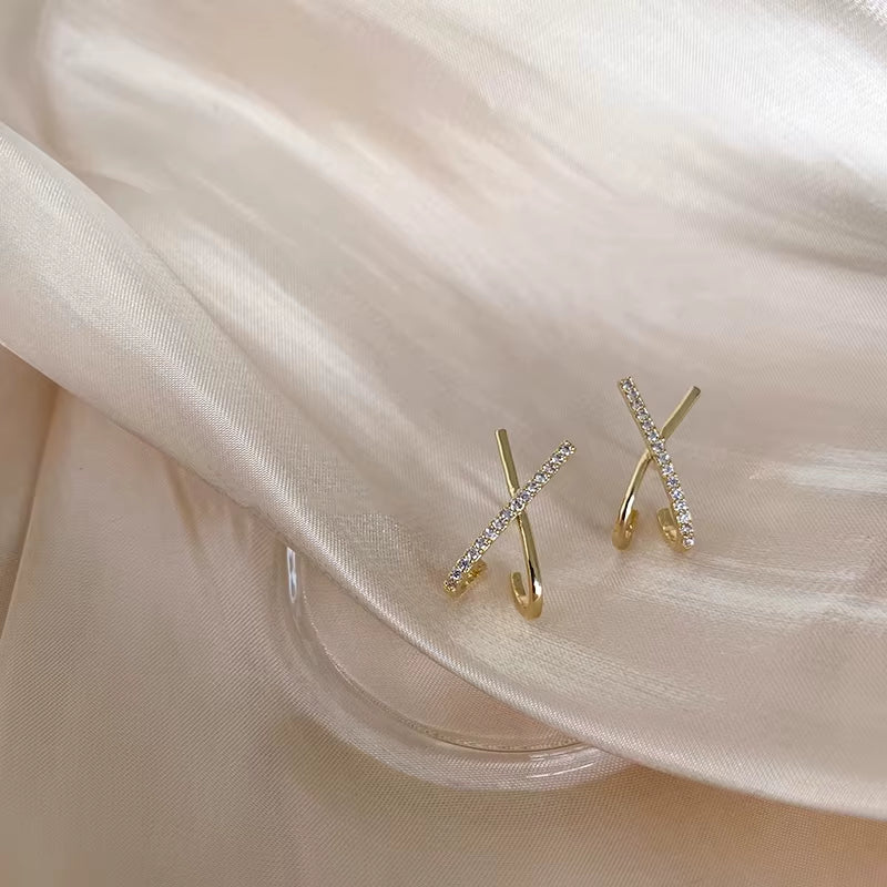 Trendy Moissanite Cross X Stud Earrings S925 Silver for Women Piercing Ear Earring Fashion Fine Jewelry Gift Valentine'S