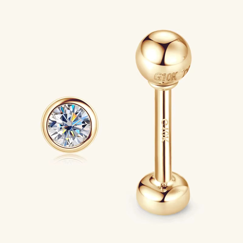 10K Real Gold 2.1Mm D Moissanite Studs Mini Earrings Yellow Gold Simple Wedding Jewelry for Women Men Couple Bezel Lab Diamond