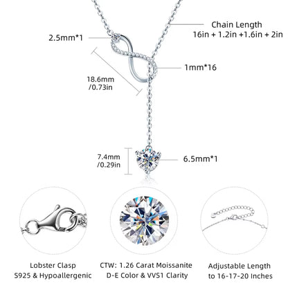 925 Silver Infinity Necklace for Women 6.5Mm D Color Moisasnite Pendant Y Shape Necklaces Anniversary Wedding Jewelry Gift