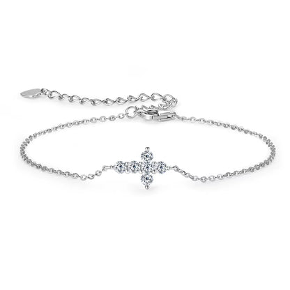 Real Moissanite Cross Bracelet 100% 925 Silver Adjustable Chain Bracelets for Women and Men Charm Jewelry Christmas Gifts