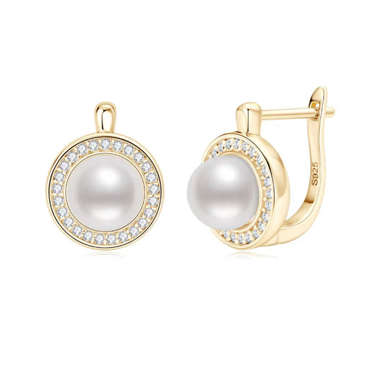 French Vintage Moissanite Hoops 7Mm Freshwater Pearl Earrings Silver 925 Sterling Earring Wedding Jewelry for Women Gifts