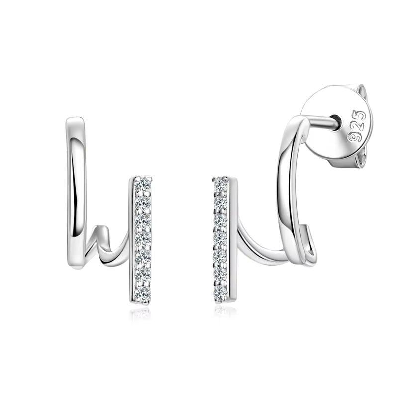 925 Sterling Silver Irregular Stud Earrings Cuff for Women Moissanite Diamond Parallel Lines Earrrings 2024 Trend Jewelry