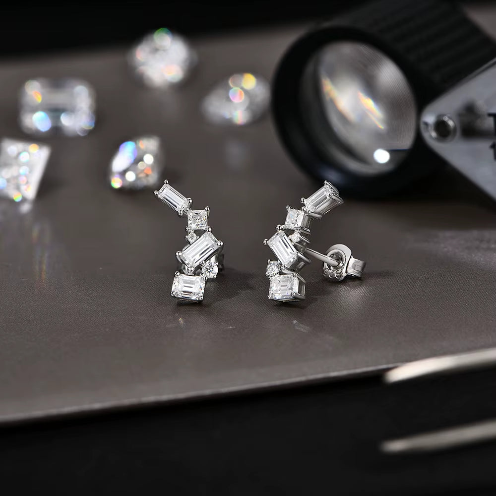 Sparkling Full D VVS1 Color Moissanite Stud Earrings for Women Pure 10K 14K 18K Yellow Gold 925 Silver Fine Jewelry New