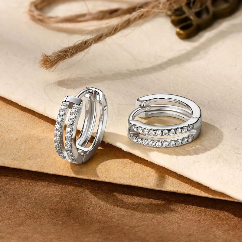 Moissanite Double Row Hoop Earrings S925 Silver 2024 Trendy Earrings Valentine'S Gift for Women Wedding Daily Wear Jewelry