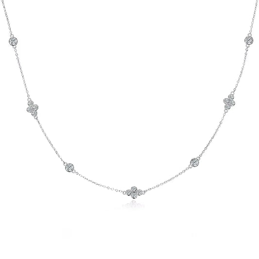 Full Moissanite Flower Necklace Clavicle Chain Adjustable 925 Silver Plated 18K Gold Women'S Choker Jewelry Valentine Gift