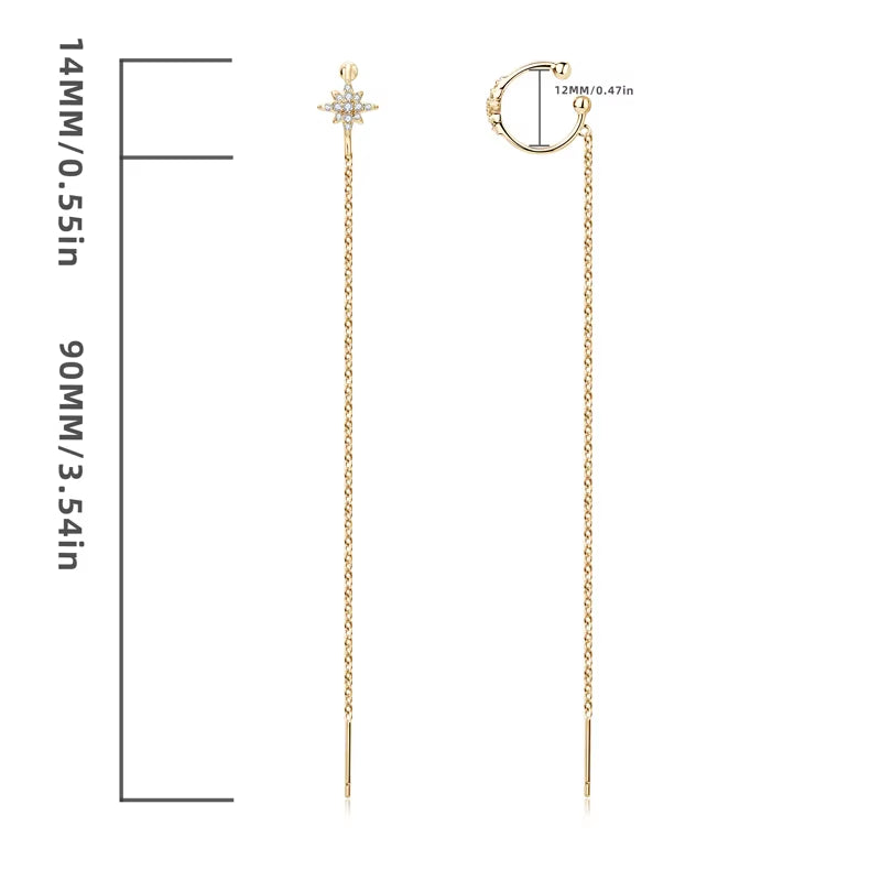 Moissanite Star Ear Line Cuff Crawler Climber Earrings for Women 925 Silver Long Chain Threader Earring GRA Jewelry Gifts