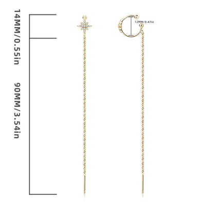 Moissanite Star Ear Line Cuff Crawler Climber Earrings for Women 925 Silver Long Chain Threader Earring GRA Jewelry Gifts