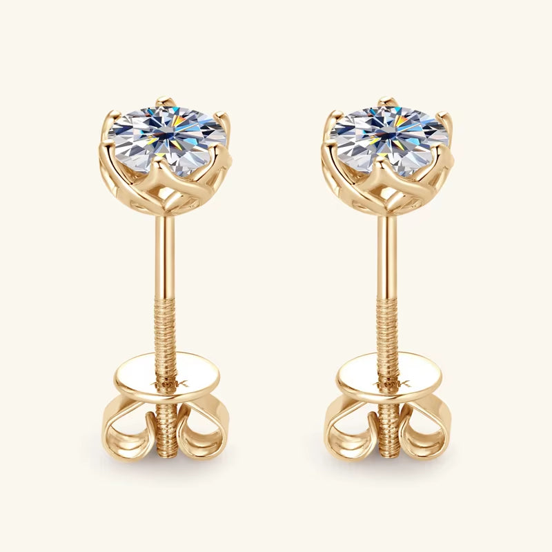 100% 10K Gold Stud Earrings 0.5Ct 1.0Ct round Cut Moissanite Diamond Earrings for Men & Women Certified Real Yellow Gold Jewelry