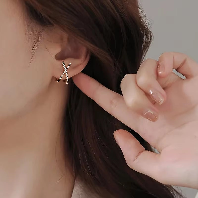 Trendy Moissanite Cross X Stud Earrings S925 Silver for Women Piercing Ear Earring Fashion Fine Jewelry Gift Valentine'S