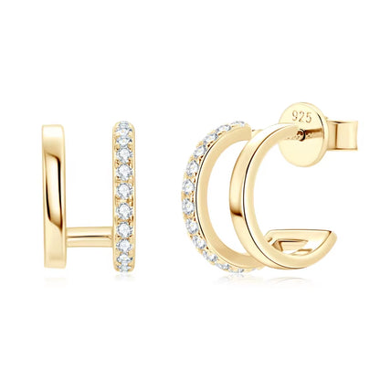 NEW 4Mm Moissanite Piercing Stud Ear Cuffs 925 Sterling Silver Double Side Hoop Earrings for Women Illusion Jewelry Gifts