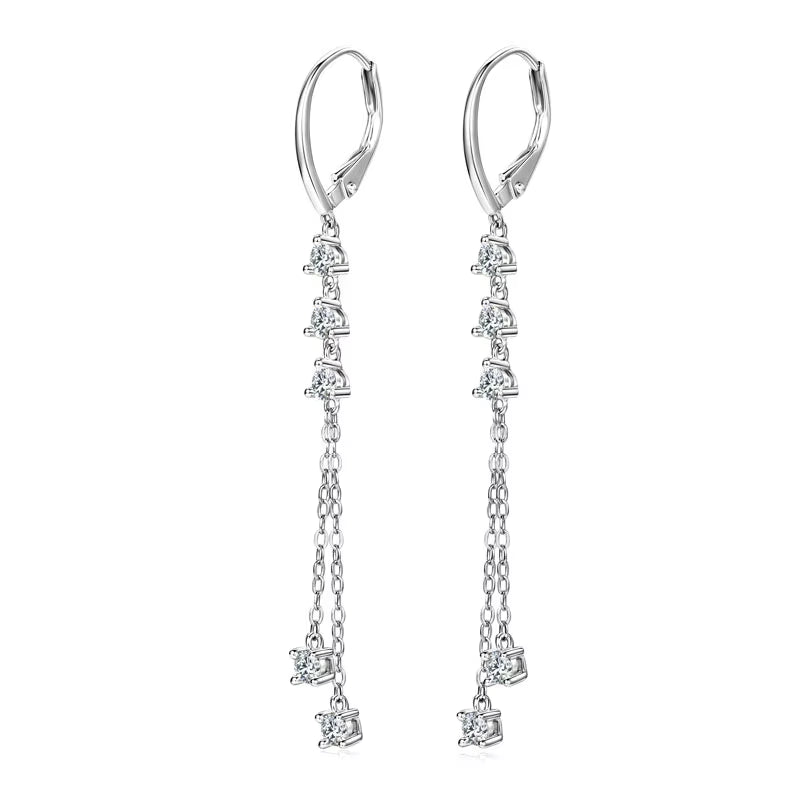 6Cm Long Tassel 3Mm D Moissanite Drop Earrings for Women 925 Sterling Silver Hoop Clip Earrings Wedding Fine Jewelry Gifts