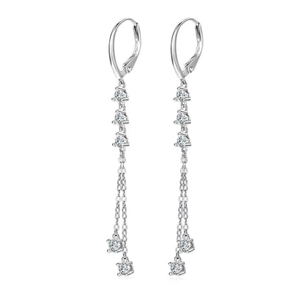 6Cm Long Tassel 3Mm D Moissanite Drop Earrings for Women 925 Sterling Silver Hoop Clip Earrings Wedding Fine Jewelry Gifts