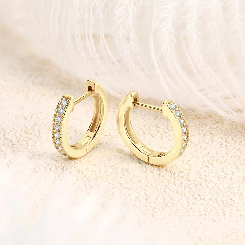 2023 Gold Hoops 925 Sterling Silver Real 1.3Mm Moissanite Huggie Stud Earrings for Women Girl Gifts Certified Fine Jewelry