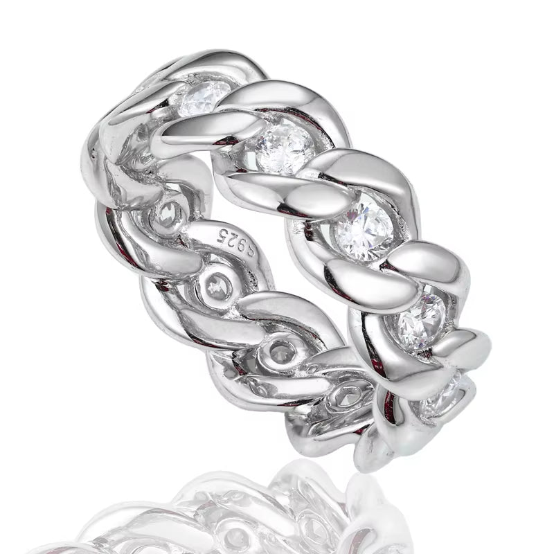 New Cuban Link Ring 925 Sterling Silver D Color Moissanite Cuban Finger Ring Plated 18K Gold Hip Hop Jewelry for Women and Men