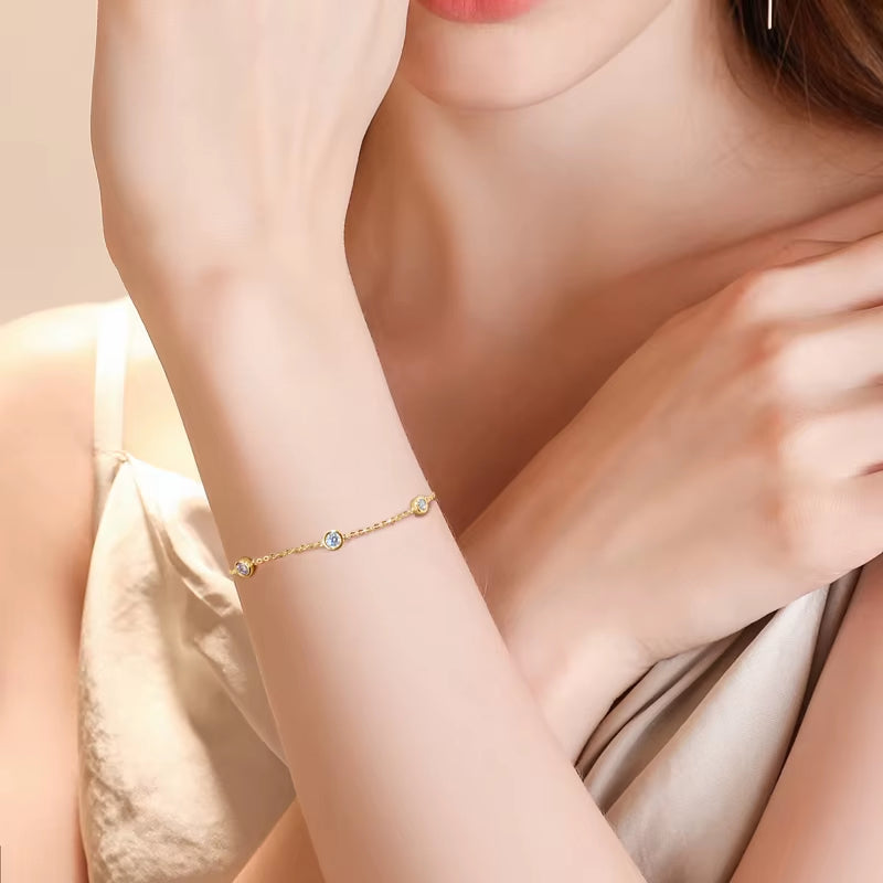 100% 925 Silver 4Mm round D Color Bezel Moissanite Bracelet Fashion Bubble Bracelets for Women Jewelry Gift with Certificate