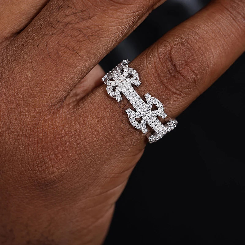 New Unisex D Color VVS1 Moissanite Byzantine Finger Rings Iced Out Solid 925 Sterling Silver Hip Hop Party Jewelry Accessories