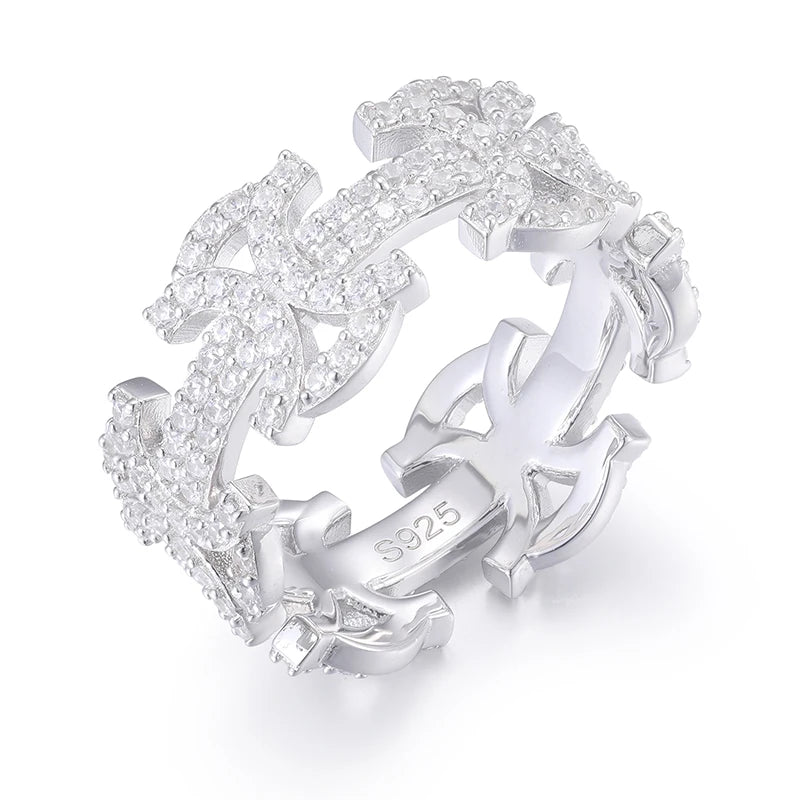 New Unisex D Color VVS1 Moissanite Byzantine Finger Rings Iced Out Solid 925 Sterling Silver Hip Hop Party Jewelry Accessories