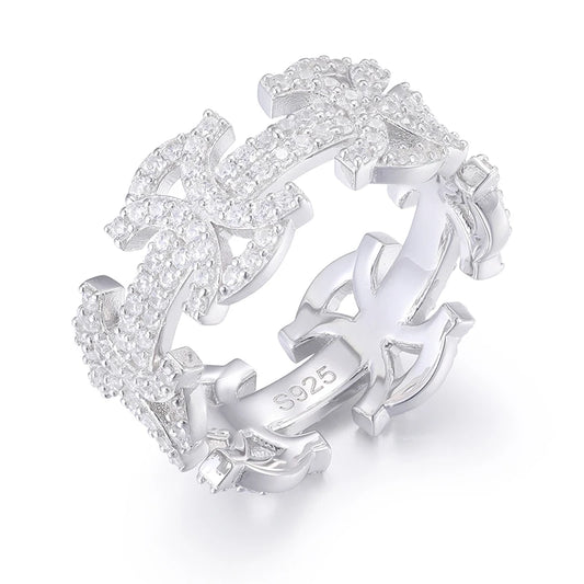 New Unisex D Color VVS1 Moissanite Byzantine Finger Rings Iced Out Solid 925 Sterling Silver Hip Hop Party Jewelry Accessories