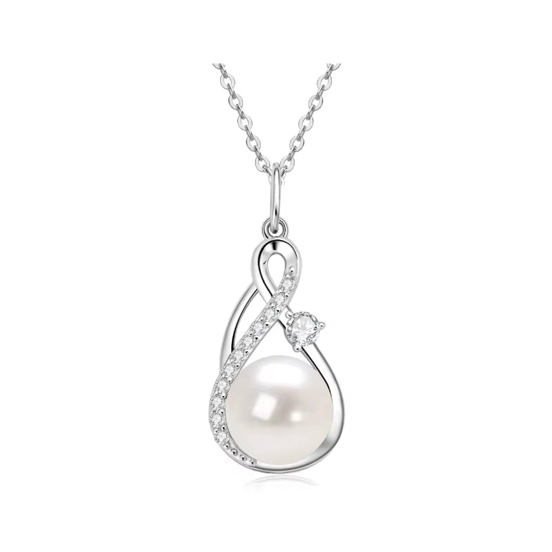 10Mm Freshwater/Tahitian Black Pearl Moissanite Infinity Pendant Necklace Silver 925 Wedding Jewelry for Women Gift 45+5Cm