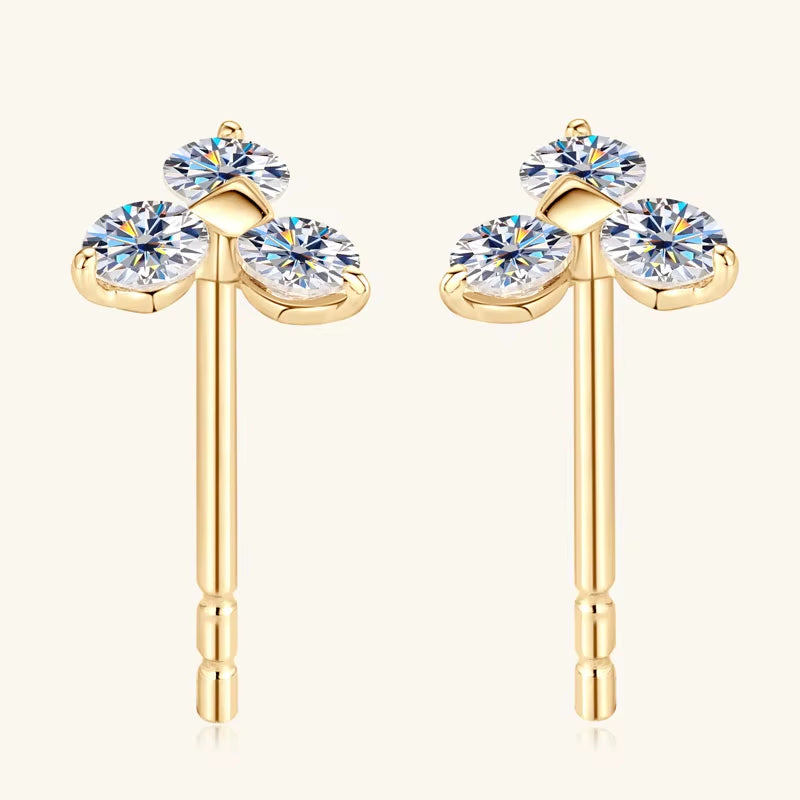 10K Solid Gold Moissanite Studs Earrings 3-Stones Mini Piercing Earrings for Women Wedding GRA Certified Fine Gold Jewelry Gifts
