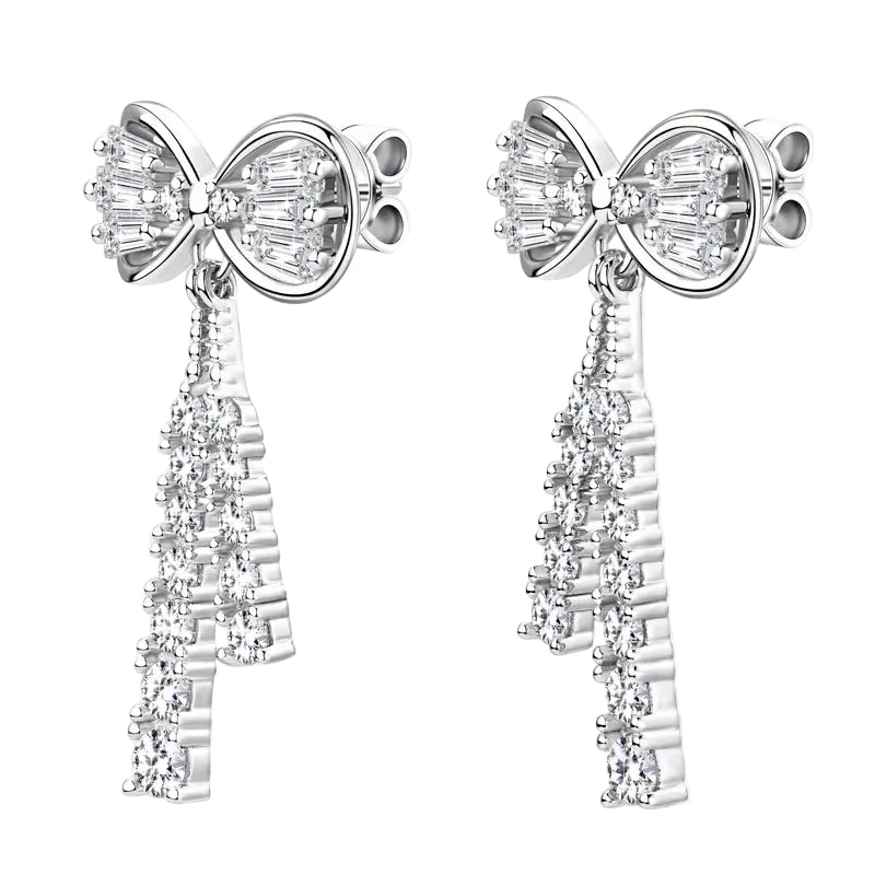 Korean D Color Moissanite Drop Earrings Original Silver 925 Bow Tassel Earrings for Women Gifts Jewelry with Certificate