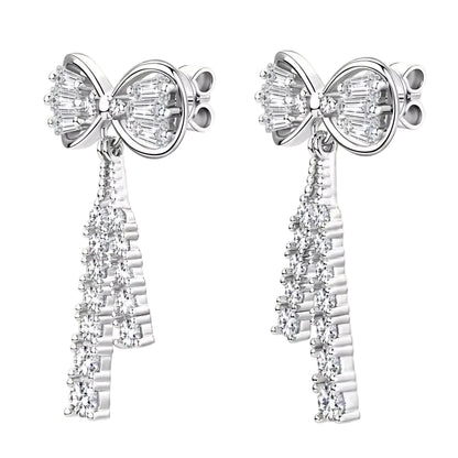 Korean D Color Moissanite Drop Earrings Original Silver 925 Bow Tassel Earrings for Women Gifts Jewelry with Certificate
