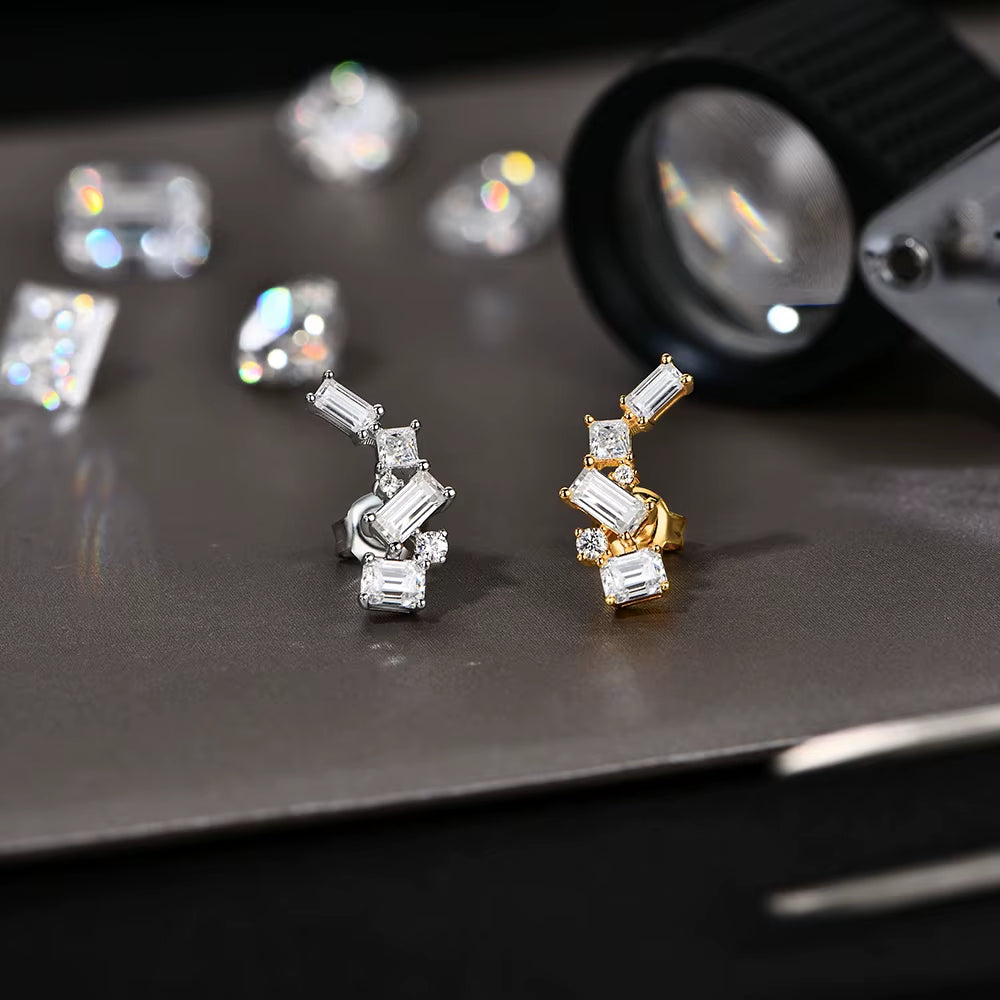 Sparkling Full D VVS1 Color Moissanite Stud Earrings for Women Pure 10K 14K 18K Yellow Gold 925 Silver Fine Jewelry New