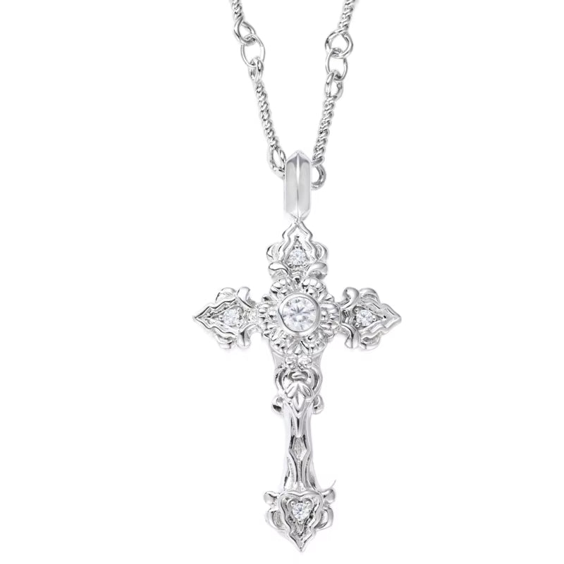 Hip Hop Chrysanthemum Floral Cross Pendant 925 Sterling Silver Moissanite Religious Jewelry Hypoallergenic Gifts for Men Women