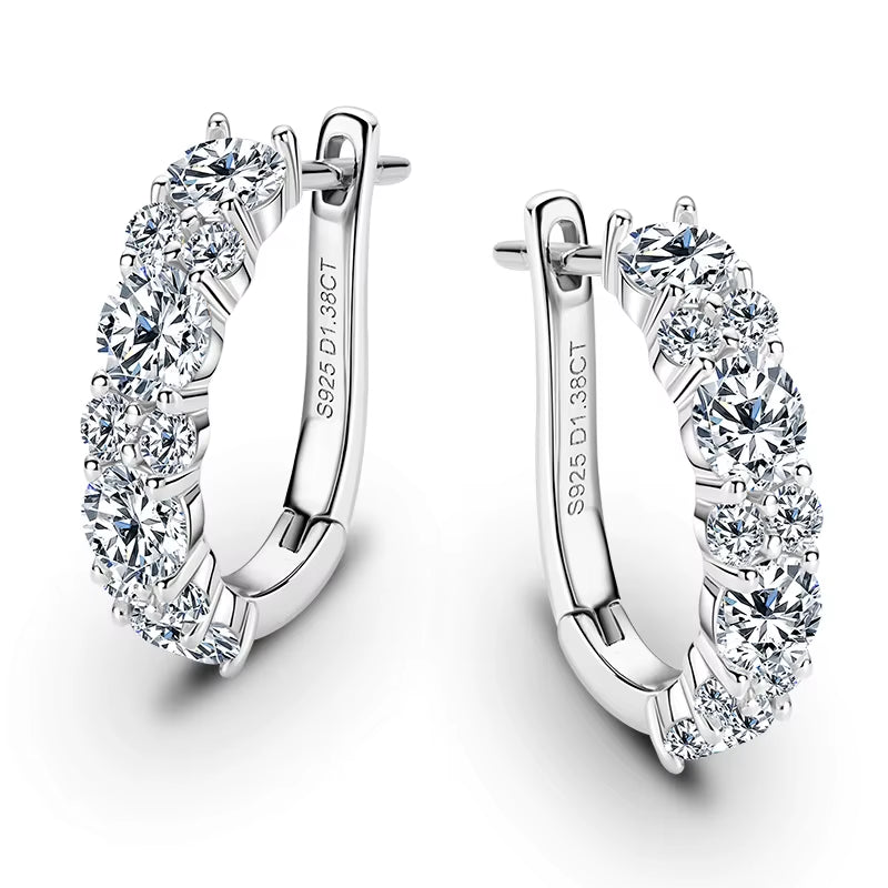 Sparking VVS1 Moissanite Earrings S925 Silver U Shape Hoop Earrings for Women Hot Sale Wedding Jewelry Certified 2.76CTTW.