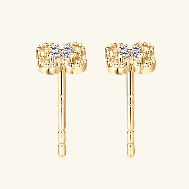 2025 New Solid 10K Gold Clover Flower Moissanite Studs Earrings Mini Piercing Ear Earrings GRA Certified Jewelry for Women Gift