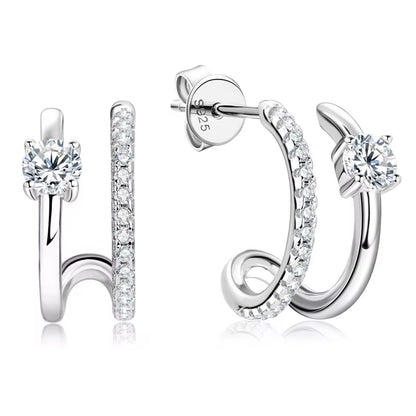 NEW 4Mm Moissanite Piercing Stud Ear Cuffs 925 Sterling Silver Double Side Hoop Earrings for Women Illusion Jewelry Gifts