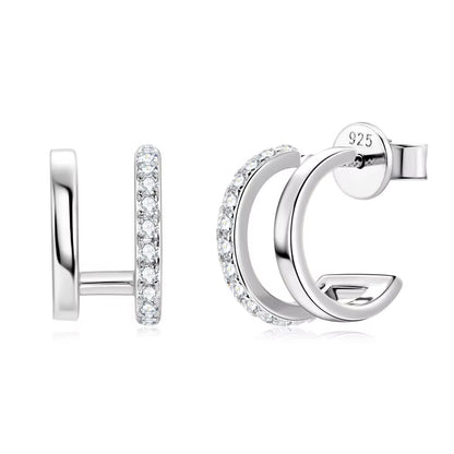 NEW 4Mm Moissanite Piercing Stud Ear Cuffs 925 Sterling Silver Double Side Hoop Earrings for Women Illusion Jewelry Gifts