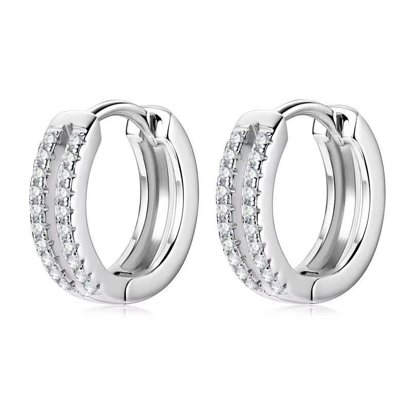 Moissanite Double Row Hoop Earrings S925 Silver 2024 Trendy Earrings Valentine'S Gift for Women Wedding Daily Wear Jewelry