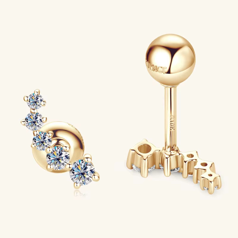 Real Gold 10K D-E Moissanite Stud Earrings Yellow Gold 5-Stone Mini Earrings GRA Certified Wedding Engagement Jewelry for Women