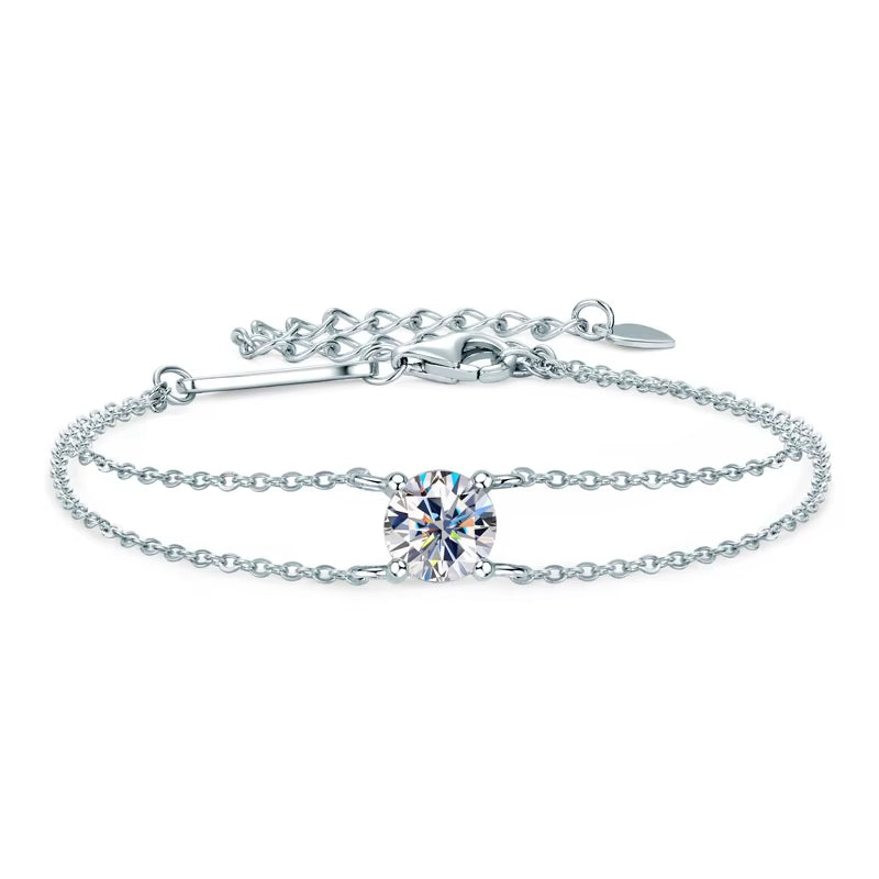 Real 925 Silver Double Chain Bracelet 6.5Mm 1.0Ct D Color Moissanite Bracelets with GRA Certificate Jewelry for Women Gift