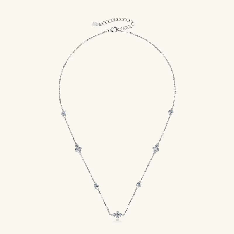 Full Moissanite Flower Necklace Clavicle Chain Adjustable 925 Silver Plated 18K Gold Women'S Choker Jewelry Valentine Gift