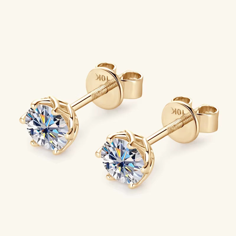 100% 10K Gold Stud Earrings 0.5Ct 1.0Ct round Cut Moissanite Diamond Earrings for Men & Women Certified Real Yellow Gold Jewelry